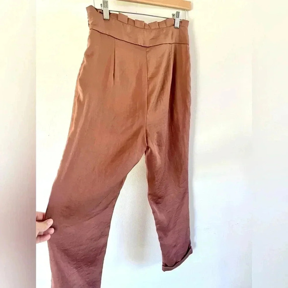 Line & Dot Ali Paperbag Waist Cropped Satin Trouser Pants in Terracotta Size Med - Picture 4 of 13